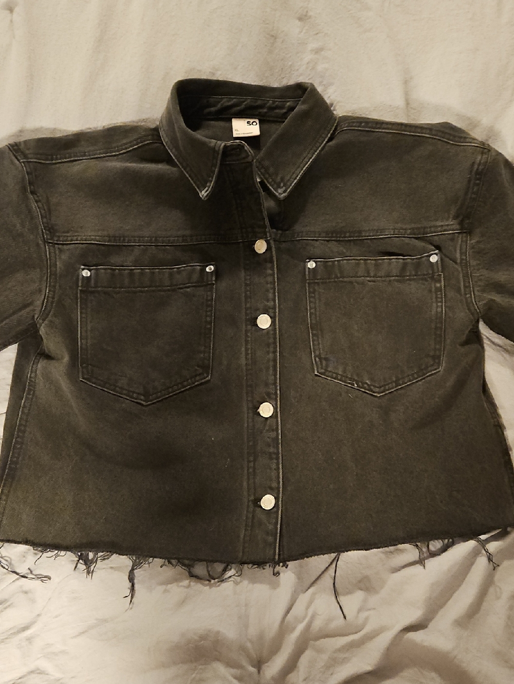 SO Black Washed Cropped Denim Jacket